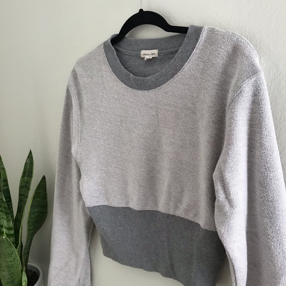 silence + noise Tops - Silence + Noise - Two Toned Gray Crop Top Sweater